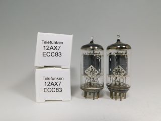 Telefunken 12ax7 Ecc83 Matched Vintage Vacuum Tube Pair Ribbed Plates (test 92)