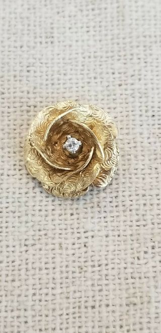 14k Yellow Gold Vintage Etched Flower Pendant Diamond Accent Art Nouveau 1.  56 Gr