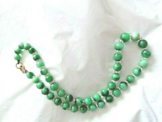 Art Deco Jade And Glass Necklace With 9ct Gold Clasp.  43cms Long.