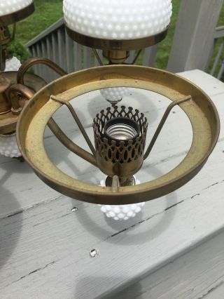 Vintage Brass & Hobnail Milk Glass Shades Globes Ceiling Swag Chandelier Light 8