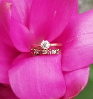 2 Vintage 10k Solid Yg Stacking Or Engagement Rings Topaz Diamond Moissanite Sz6