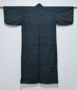 Japanese Cotton Antique Kasuri Kimono / Vintage Fine Indigo Blue / 432