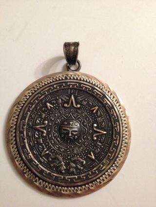 Vintage Mexico (?) Sterling Silver 925 Aztec Calendar Pendant 39g (c139)