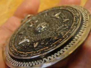 VINTAGE MEXICO (?) STERLING SILVER 925 AZTEC CALENDAR PENDANT 39g (c139) 3