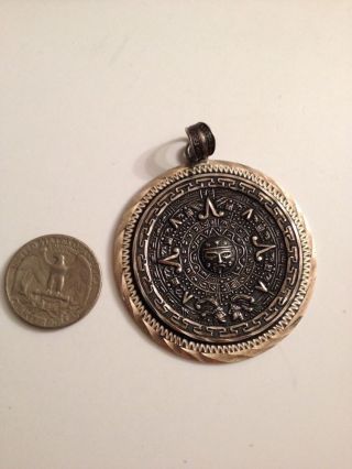 VINTAGE MEXICO (?) STERLING SILVER 925 AZTEC CALENDAR PENDANT 39g (c139) 7