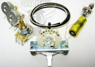 Premium Vintage Strat Wiring Upgrade Kit - Matched Cts Pots - Jensen Cap
