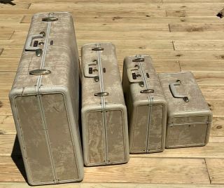 Vintage WHITE MARBLE SAMSONITE LUGGAGE SUITCASE 4 Pc Train Case,  15”,  21”,  26” 2