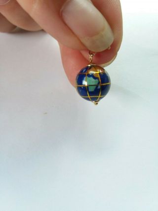 Vintage 14k Yellow Gold Blue Enamel Globe Necklace Pendant Charm Michael Anthony