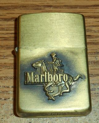 1982 Zippo Marlboro Cowboy Horse Full Size Brass Advertising Lighter/ultra Rare