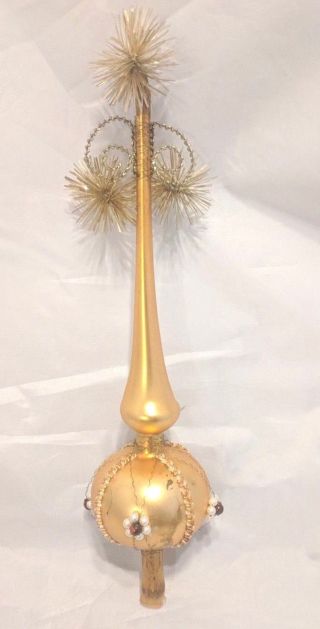 Vintage 13 " Glass Christmas Gold Tree Topper Ornament West Germany Bronner 