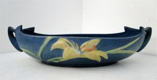 Vintage Roseville Usa Pottery Centerpiece Blue Bowl Dish 479 - 14 Yellow Lily