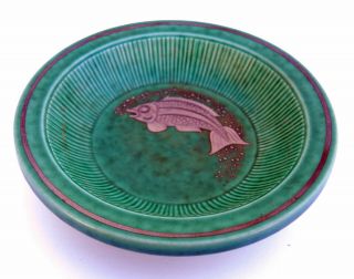 Vintage Gustavsberg Wilhelm Kage Argenta Art Pottery Silver Fish Overlay Bowl
