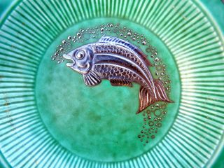 Vintage Gustavsberg Wilhelm Kage Argenta Art Pottery Silver Fish Overlay Bowl 3
