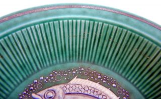 Vintage Gustavsberg Wilhelm Kage Argenta Art Pottery Silver Fish Overlay Bowl 4
