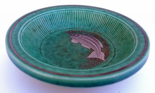 Vintage Gustavsberg Wilhelm Kage Argenta Art Pottery Silver Fish Overlay Bowl 8