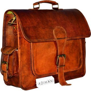 18 " Leather Vintage Messenger Shoulder Men Satchel Laptop School Briefcase Bag