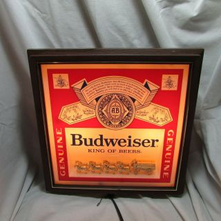 Vintage Lighted Budweiser Beer Sign,  Anheuser - Busch,  Clydesdale Horses,  Syroco
