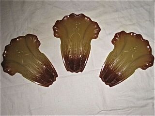 3 Vintage Art Deco Painted Amber Glass Slip Shades For Chandelier Or Sconce?
