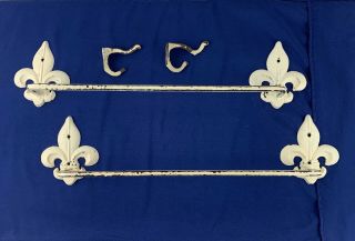 Vintage Set Of Cast Iron Towel Rack Bathroom Towel Bar Wall Mounts Clothes Hooks