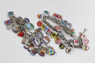 2 X Vintage.  925 &.  800 Silver Charm Bracelets W/ Enamel Flags (84g)