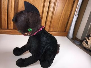 Vintage Creepy Hair Plush Stuffed Black Cat Halloween