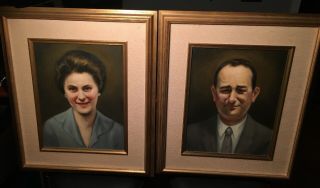 2 Vintage Portrait Oil Painting Woman Man Mid Century Well Painted Artist Signed