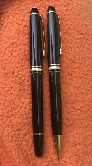 Estate Vintage Montblanc Meisterstuck Black Rollerball Ball Pen & Pencil Set