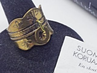 Vintage Finnish Kalevala Koru Brass Ring Lappish 8 4