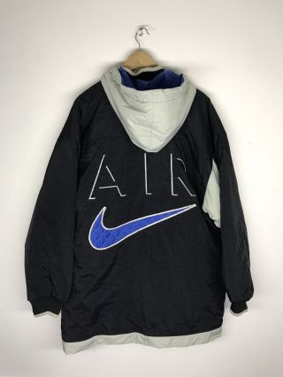 Vintage 90’s Nike Air Big Swoosh Quilted Lining Hooded Jacket Hip Hop Rap