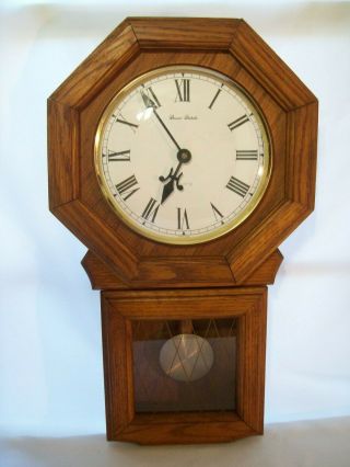 Vintage Daniel Dakota Red Oak Quartz Pendulum Regulator Style Wall Clock