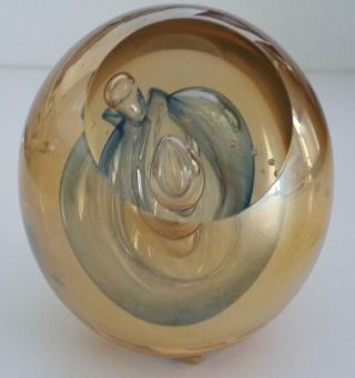 Vintage Robert Eickholt 1992 Gold Faceted Art Glass Paperweight