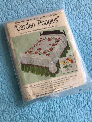 Vintage Bucilla Applique Quilt Kit “garden Poppies” 8971 Single/double 84 X 100