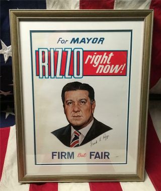Vintage 1970s Frank Rizzo Mayor Political Election Poster Philadelphia Framed 1