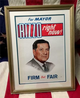 Vintage 1970s Frank Rizzo Mayor Political Election Poster Philadelphia Framed 2