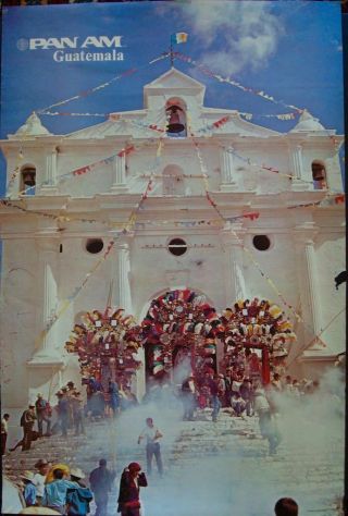 Pan Am Airways Airlines Guatemala 1978 Vintage Travel Poster 28x42