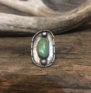 Vtg Antique Navajo Green Turquoise Native American Sterling Silver Pawn Ring 5