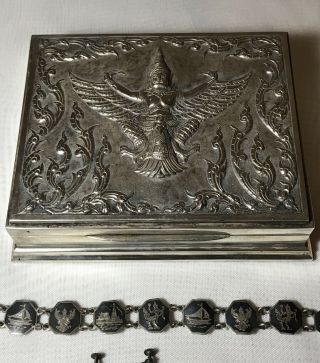 Vintage Siam Dancer Thailand Sterling Silver Jewelry Box 267 grams w/ Jewelry 3