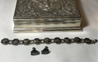 Vintage Siam Dancer Thailand Sterling Silver Jewelry Box 267 grams w/ Jewelry 4