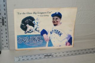 Rare 1930s Ken - Wel Gloves Loe Gehrig Sporting Good Store Display Sign Yankees