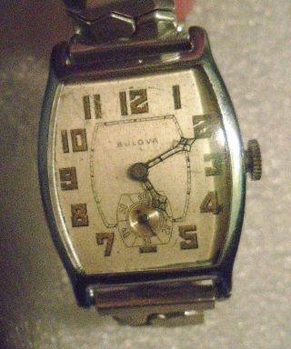 Vintage Mens Bulova White Gold Plated Wristwatch Running