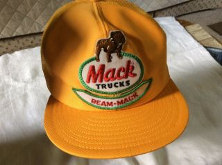 Vintage Mack Trucks Bulldog Patch Hat Cap Snap - Back Trucker Usa Beam - Mack