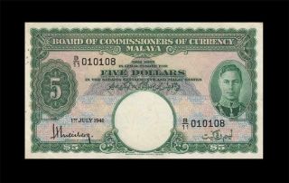 1.  7.  1941 Malaya & British Borneo Kgvi $5 Rare ( (aunc))