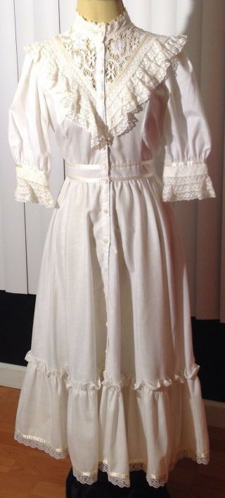 Vintage Gunne Sax White Cotton Lace Edwardian Dress Sz 9