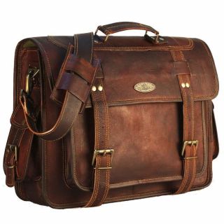 15/16/18 In Goat Leather Messenger Bag Vintage Style Leather Satchel Bag
