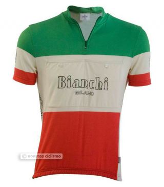 Bianchi Milano Hozan Vintage Retro Short Sleeve Cycling Jersey : Tricolore