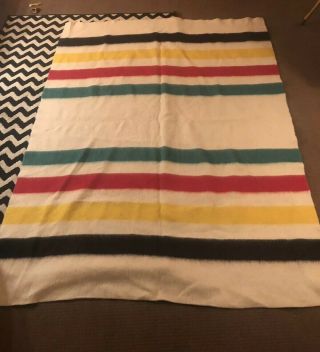 Vintage Golden Dawn J.  C.  Penney 4 Striped Wool Blanket 70 X 84 100 Wool Blanket