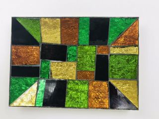 Vintage Mid Century Modern Rare Georges Briard Green Mosaic Glass Tray Catch All