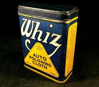 Vintage Whiz Auto Polishing Dusting Cloth Rare Old Advertising Tin Can Gas Oil
