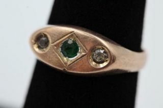 Antique Victorian 10k Rose Gold Green & White Stones Size 7.  25 Ring