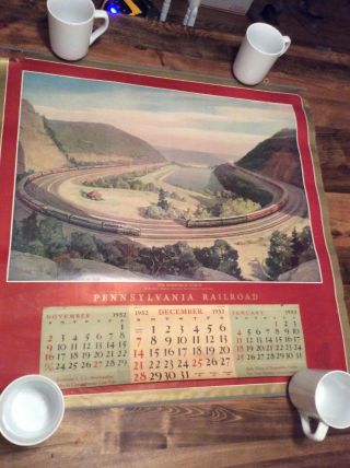 1952 Pennsylvania Railroad Calendar The Horseshoe Curve Grif Teller Prr Vtg Rare